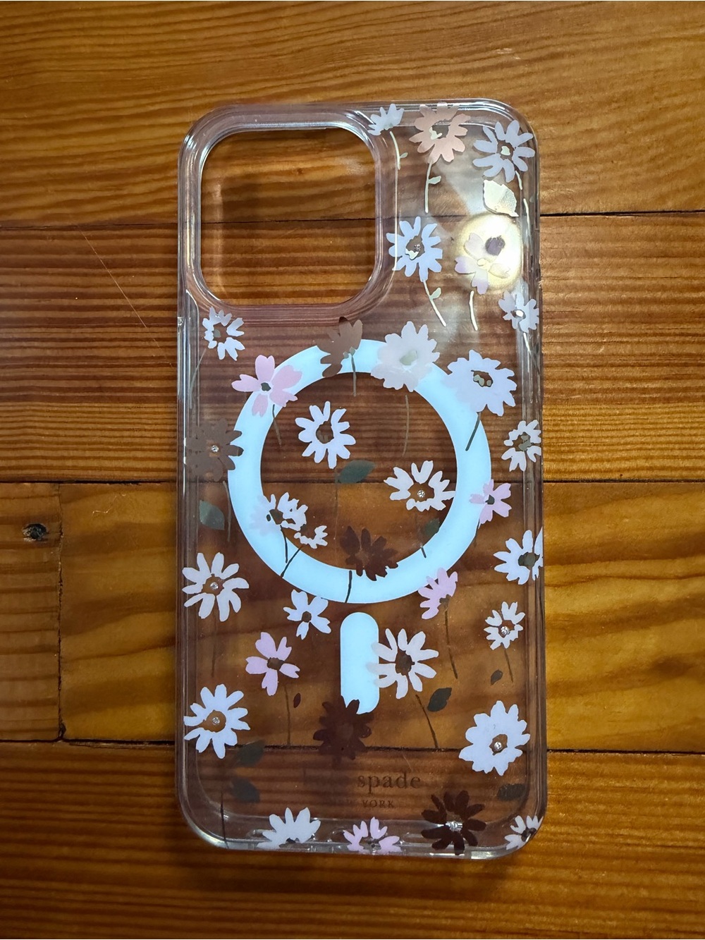 kate spade Clear Floral MagSafe-Compatible Phone Case in White, Pink & Gold